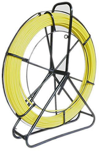 KATSU Fiberglass Duct Rodder 8x100M with Steel Stand and Brake, Fiberglass Electric Cable Installation Tool, Electrician Pipeline Cable Running Threader Fish Tape Puller 312386