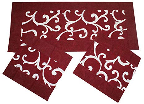 Russo Tessuti Tris Centri Centrini Runner Tavola Ghirigori Nero Bordeaux Grigio-Bordeaux