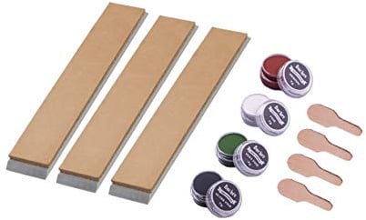 Bacher Leather Strop with Base for Angle Sharpening System - Set of 3 Pocket Stropping Hone and 4 Polishing Compound - fits KKmoon, Ruixin Pro Knife Sharpener