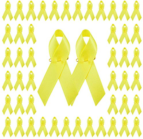 WANDIC Lot de 100 Broches en Forme de Rubans en Satin avec épingles à nourrice - pour Sensibilisation au Cancer de la vessie et au Cancer Infantile - pour Homme et Femme - Jaune - 7,5 x 4 cm