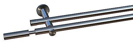 tilldekor Gardinenstange nach Maß, Vorhangstange auf Maß 1/2-Lauf | Inka, 2-lauf, Edelstahl-optik 150 cm, - Ø 16mm - inkl. Trägern und Endstücken – für alle Wohn- & Schlafräume