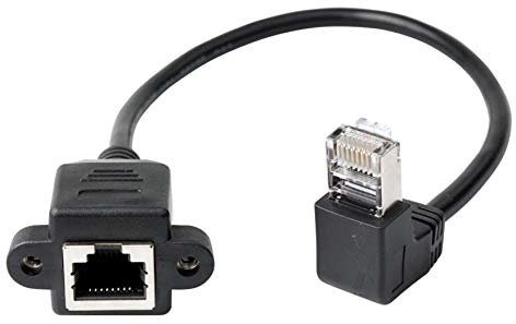 innov8 RJ45 Cat 6 Male to Female Shielded Network Ethernet Extension Cable with Panel Mount for Router, Modem, Switch Boxes, Network Media Player | Down Angle 0.3m