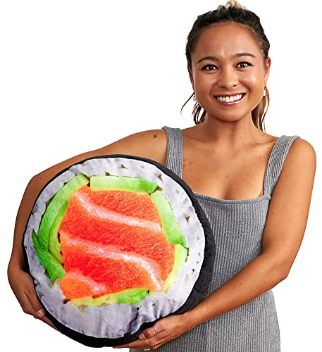 TILTECH Sushi-Kissen - Lustiges Kissen für Bett & Couch, weiches Sushi-Plüschkissen, 38,1 cm, Polyester, Extra Plüsch, Wurfkissen, Rund, Indoor, 10,2 cm dick, Novität, Waschbar