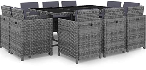 YITHOPI 11 TLG. Polyrattan Gartenmöbel Rattan Gartenset Sitzgruppe Garnitur Essgruppe inkl. Kissen Anthrazit,Poly Rattan Grau