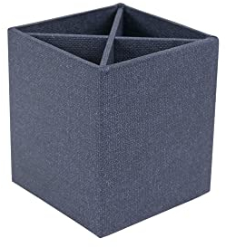 BIGSO PENNY Stifthalter mit 4 Fächern – stilvolle Stiftbox für den Schreibtisch – Schreibtisch Organizer aus Faserplatte und Papier in Leinenoptik – blau