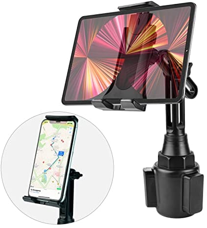 Phelinta Soporte Tablet Coche Portavasos, Soporte Ajustable para Tableta para Automóvil para iPad Pro 9.7, 10.5, 11/ iPad Air Mini 6 5 4 3 2/ Samsung Galaxy Tab, Soporte Teléfono Coche para iPhone