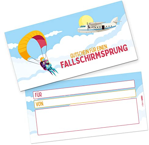 itenga Geschenkgutschein Geschenkkarte zum Ausfüllen I Motiv Fallschirmsprung Gutschein I 21,0 x 10,5 cm I Karte zum Ausfüllen