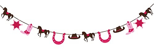 Oblique Unique® Pferde Western Girlande mit 12 Motiven Pferd Hufeisen Stiefel zum Dekorieren Spielen Basteln für Kinder Geburtstag Schuleinführung Motto Party