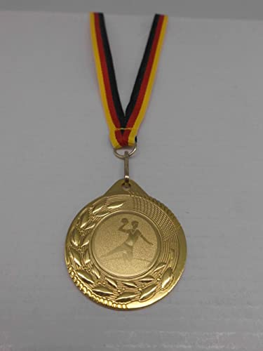 Fanshop Lünen Handball 120 Stück Medaillen aus Stahl 45mm / Gold - inkl. Medaillen-Band - mit Emblem, 25mm Turnier Herren (9292)