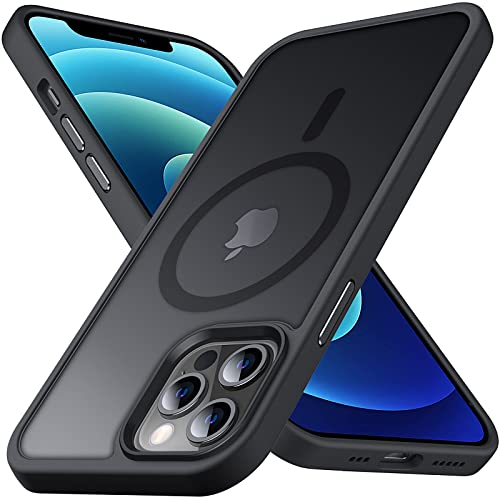 Anqrp Kada Seriesr Kompatibel mit iPhone 12/12 Pro Hülle, [mit MagSafe] [Transluzente Matte Schutzhülle] Military Grade Handyhülle für iPhone 12/12 Pro 6.1 Zoll, Schwarz