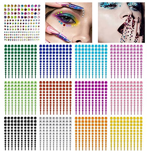 1716 Pezzi Brillantini Adesivi Strass Adesivi Viso Strass Autoadesivi Acrilico Colorato Glitter Strass Adesivi Cristallo Gemma Brillantini Make Up per Viso Corpo Unghie Feste Matrimoni Festival