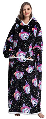 JOREAY Extra Lange Decke Hoodie, Damen Herren Sherpa Fleece Kuscheldecke tragbare Decke, Flauschiges, riesiges Kapuzen-Sweatshirt für Erwachsene Teenager