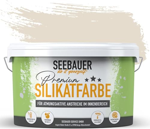 SEEBAUER diy Silikatfarbe Beige 5L für Innen (No. 005 Orchid Dream) Atmungsaktive Mineralfarbe für Allergiker - Abwaschbare Wandfarbe - Beigetöne hohe Deckkraft