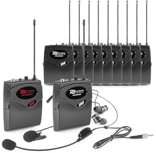 Power Dynamics TG40 - Drahtloses Tour Guide System 20er Set, Reiseleiter Audio System, 1x Sender + 10x Empfänger, 50 Meter Reichweite, In Ear Monitoring für Reittraining, Messe, Lagerhallen