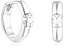 TOUS Ohrringe aus Sterlingsilber für Damen mit kreolischem Verschluss, 3 mm dick und 1 cm Durchmesser, Bärenmotiv, vielseitig und atemberaubend, Basics-Kollektion