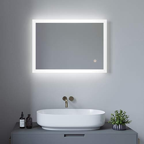 Led Wand Spiegel Badezimmer mit Beleuchtung Bad Silber Rechteckig 50x70cm | Dekorative Wandspiegel Wohnzimmer Modern Flur mit Rahmen Badspiegel mit Licht Vertikal oder Horizontal Montierbar Kaltweiß