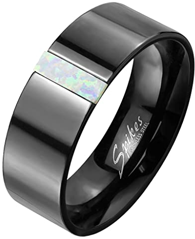 Mianova Band Ring Edelstahl Fingerring mit eingefasste rechteckigen Opal Herrenring Damenring Partnerring Ehering Damen Herren Größe 71 (22.6) | Schwarz