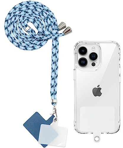 Yoedge Cordón Cuerda Universal Correa Colgante para Movil con 2 Phone Lanyard Parcheas, Correas Ajustable Cuello Cadena de Nylon con Todos los teléfonos Inteligentes con Llaver, Azul Blanco
