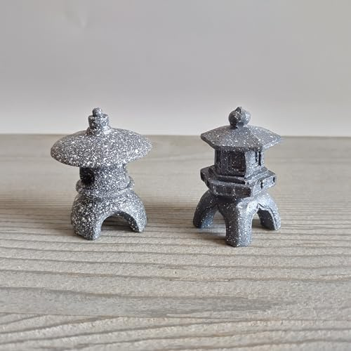 Japanische Miniaturlaterne für Tischterrarium, Zen-Garten, Feengarten, Bonsai-Baumdekoration (Doppelpack-Dunkelgrau)