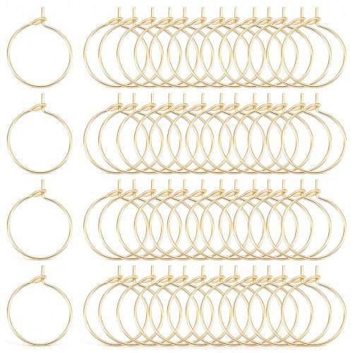 UNICRAFTALE Ca. 100 Stück Goldene Weinglas Ring 15 mm Edelstahl Creolen Hypoallergen Weinglas Charms Ringe Perlen Ohrring Creolen DIY Ohrring Zubehör Für Ohrringe Schmuckherstellung