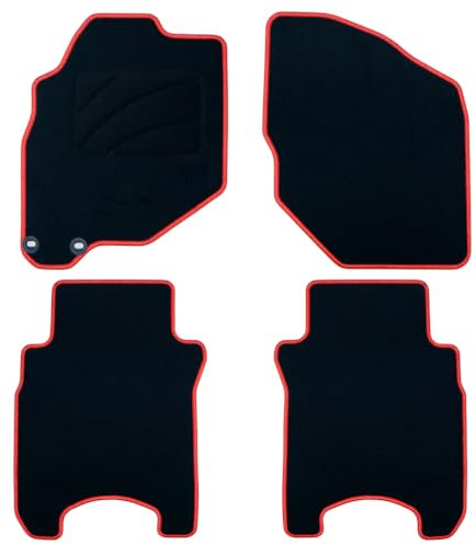 OCC DESIGN - Custom Fußmatten, kompatibel mit Honda JAZZ (2001-2008), hochwertiger Teppich, Velours/Polypropylen, Original Verankerung, rutschfester Rücken, Fersenkappe, rote Zierleiste