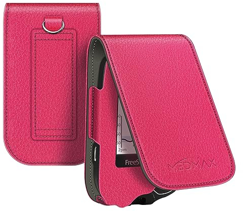 MEDMAX Hülle für Freestyle Libre 3/2 / Libre Reader Blutzuckermessgerät, stoßfeste Kunstleder Schutzhülle Cover mit Karabiner-Clip und Handschlaufe für Diabetiker, (Rose Rot)