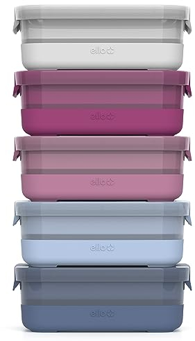 Ello Plastic 3.7 Cup Meal Prep Set 10 Pc, 5 Pack Set - BPA Free Plastic Food Storage Container with Silicone Boot and Airtight Lids, Dishwasher, Microwave, and Freezer Safe, Elderberry
