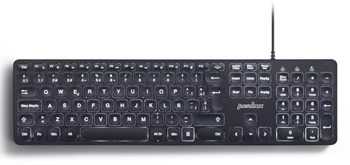 Perixx PERIBOARD-331 Tastiera Full-Size USB retroilluminata con cavo - Tasti a forbice di tipo X - Retroilluminazione bianca - Nero - QWERTY Spagnolo