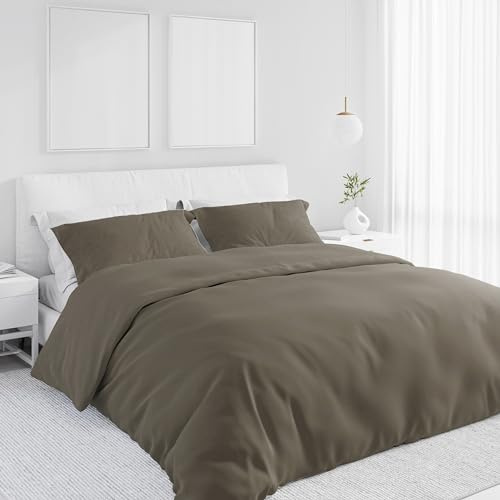 PASSION, Set Copripiumino in Cotone 100%, tinta unita, con federe incluse, sacco per piumino (Matrimoniale 250x200 + 2 Federe, FANGO)