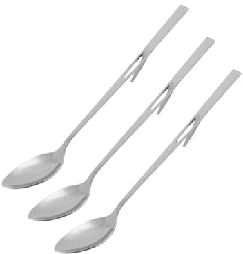 Fackelmann 9909250 Lot de 3 cuillères Longues, cuillère à café, cuillère 2 en 1 pour Confiture, cuillère à Confiture, Acier Inoxydable, 19 cm