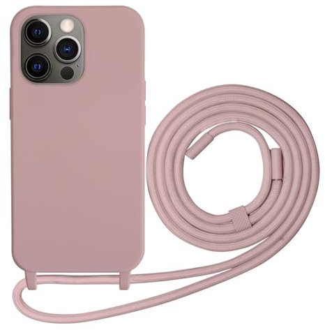 Beajew Funda para iPhone 11 Pro MAX con Cuerda, Silicona Líquida Carcasa con Cordón Correa Colgante Ajustable Collar Correa Teléfono Case Cover, Rosa de Arena
