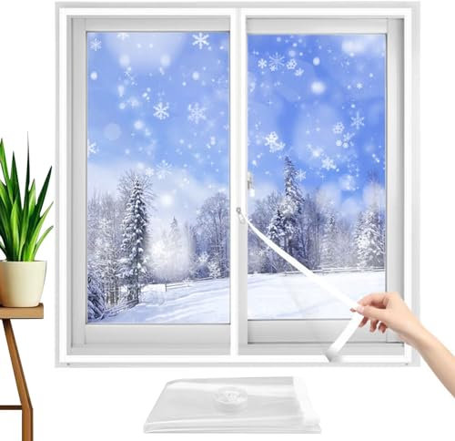 Kit de película aislante para ventanas, película protectora contra el frío para ventanas, plástico aislante transparente para aislamiento térmico de ventanas, W90xH120cm