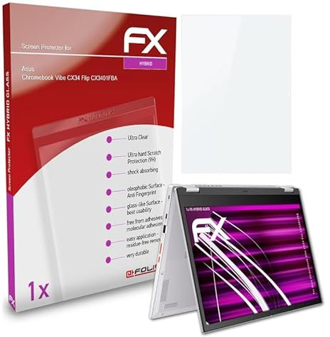 atFoliX Protection Écran Film de verre en plastique compatible avec Asus Chromebook Vibe CX34 Flip CX3401FBA Verre film protecteur, 9H Hybrid-Glass FX Protection Écran en Verre trempé de plastique