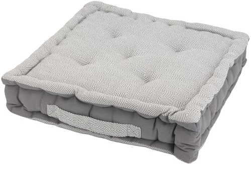 Alphadeco Sitzkissen Raute Webmuster aus 100% Baumwolle (170g/m2) - versch. Größen - Bodenkissen, Stuhlkissen, Sitzerhöhung (45x45x10cm, Hellgrau)