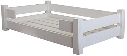 Kistenkolli Altes Land Hundekorb Winston XL aus Holz mit Kissen 100x60x25cm Hundekorb Hundekissen Schlafplatz Vintage Hundesofa (Weiß ohne)