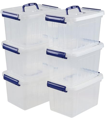 Buyitt Plastic Storage Boxes with Lid and Handle, Clear Stackable Storage Boxes, 6L, Set of 6