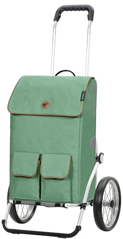 ANDERSEN Einkaufstrolley - Royal Shopper Ipek Ma Salbei | mit Speichenrädern, große Räder, 25 cm, aus Alu, bis 50 kg - Tasche als Kühltasche, Fronttasche, Reflektoren, 42 L