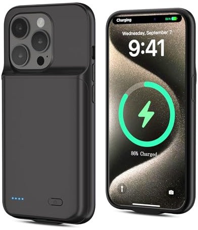 [6800mAh] Battery Case for iPhone 15 pro max,New Upgrade High Capacity Rechargeable Charging Case, Protective Portable Smart Backup Charger Cover for iPhone 15 pro max(1 Pack) Black