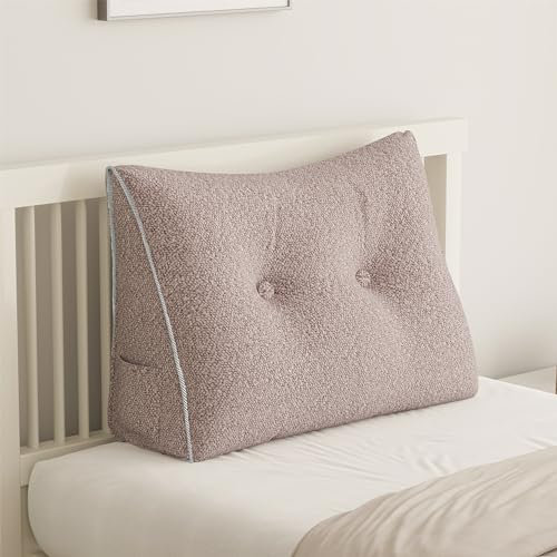 Rucener Grand coussin triangulaire, pour tête haute, pour lit, parfait comme coussin pour regarder la télévision et lire, disponible en plusieurs tailles, rose clair, 60 cm