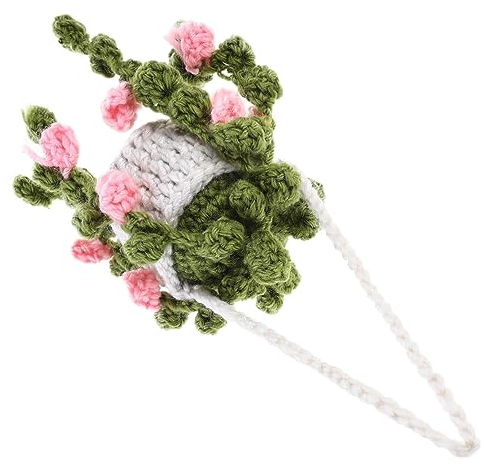 CALLARON Gehäkelter Anhänger Topfpflanzen Häkeldekor Boho-autozubehör Topfpflanzen-autodekor Gehäkeltes Auto-hängeornament Hängendes Häkelornament Häkeln Handbuch Pflanze Garn Rosa