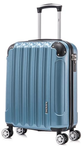 RAYKONG Valise Cabine 55x40x20cm (44L) Polycarbonate - Capacité Maximale - Serrure integrée - 20 Pouces - (RK04|Bleu)