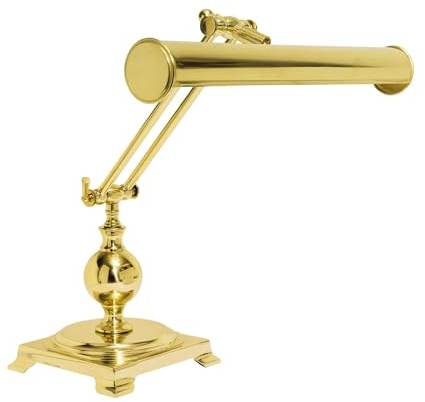 Licht-Erlebnisse Schreibtischlampe Messing massiv 43 cm hoch verstellbar E14 Bankerlampe Tischleuchte Arbeitszimmer Klavierleuchte