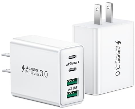 USB C Charger Block, 2Pack 40W 4-Port Type C Fast Charging Block Dual PD Power Adapter+QC Plug Double Wall Charger Blocks Multiple USBC Charging Cube for iPhone 17 16 15 14 13 12 11 Pro Max, Samsung