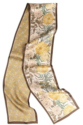 Prettystern Herren Damen 2-lagig schmal SeidenSchal Krawatten-Schal Halstuch für Frühling Sommer Gold Bunt Blumen DS17