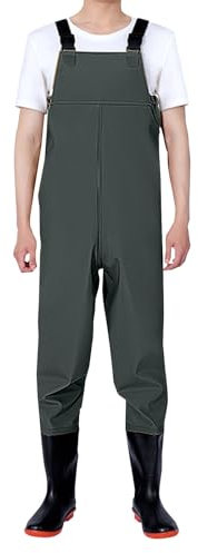 Salopette da uomo con stivali, salopette da pesca per uomo da lavoro e pesca impermeabili traspiranti incrociate da uomo pantaloni da uomo salopette di sicurezza salopette a gamba larga, Verde, 50