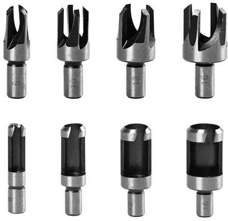 Befun 8PCS Plug Cutters for Wood Set, Wood Dowel Cutter 6/10/13/16mm | Round Shank, Carbon Steel, Claw & Tapered Cork Drill Hole Saw Tool, for Woodworking