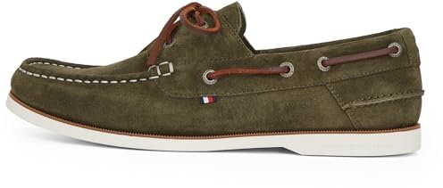Tommy Hilfiger Uomo Scarpa da Barca Core in Pelle Scamosciata, Verde (Army Green), 40 EU