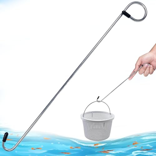 Pool Skimmerkorb Haken Skimmer Korbgriff 14,6 -Zoll -Skimmer Korbhaken Edelstahl Pool Haken Tragbarer Handheld -Skimmerhaken für die Entfernung von Trümmern, Knieschoner, Hände sicher halten