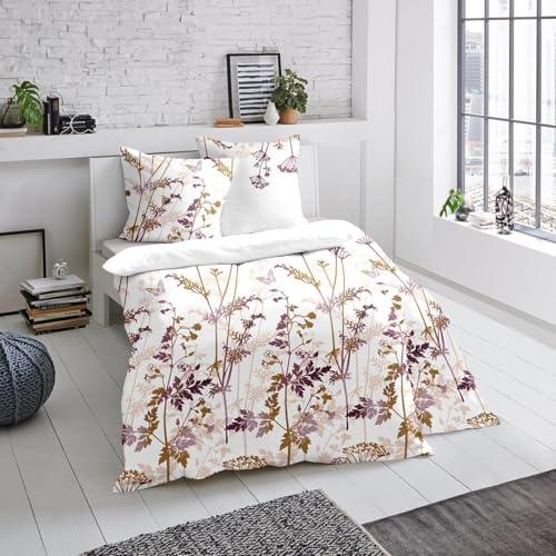 Traumschlaf Moderne Biber Bettwäsche Guildford lila kuschelig weich aus 100% Baumwolle mit Reißverschluss - Made in Germany 135x200 cm + 80x80 cm