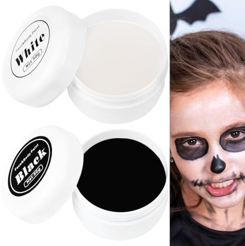 OIGWBPH 100g Maquillaje Halloween Blanco y Negro,Pintura Cara Halloween para Niños y Adultos,Pintura Facial para Teatral Carnaval Fiesta Cosplay,Pintura de Cara para Niños Snazaroo (Negro y Blanco)